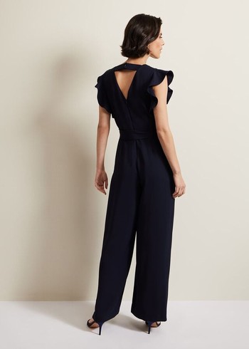 Phase Eight Kallie V Neck Frill Jumpsuit Navy USA | 2583109-YK